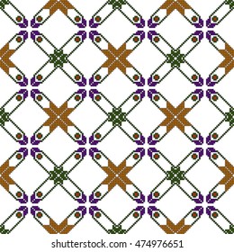 Abstract ethnic pattern in the form of a mosaic pixel. scheme for embroidery. vector illustration. boho art for printing, the boundary of patterns, textures and textiles. scenery