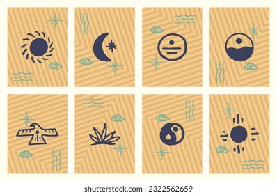 Abstract ethnic pattern illustration for wall poster set. Set of vector illustrations. SSTKabstract