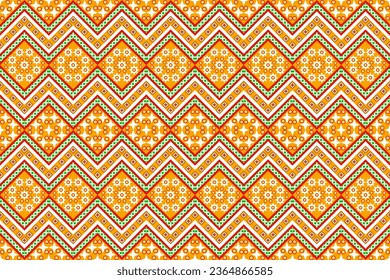 Abstract ethnic pattern, seamless floral, icosahed, geometric, zigzag. Indian tribal pattern, red white yellow green for textiles, rugs, cushions, clothes, scarves.