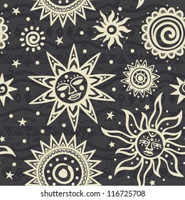 Abstract ethnic pattern with suns