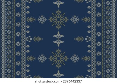 Abstract ethnic pixel border pattern flower. Aztec fabric boho mandalas India sari border design textile wallpaper. Tribal native motif African American saree borders Saree embroidery vector 
