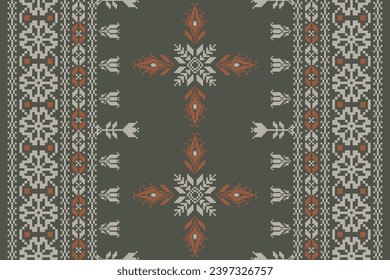 Abstract ethnic pixel border pattern flower. Aztec fabric boho mandalas India sari border design textile wallpaper. Tribal native motif African American saree borders Saree embroidery vector 
