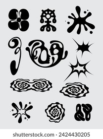 Abstract ethnic psychedelic shape collection splash liquid ink labirint editable