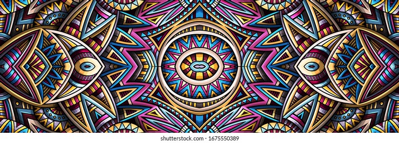 Abstract ethnic rug ornamental seamless pattern. Vector vintage background. Colorful tribal stripe banner design for print on fabric, textile, greeting cards, phone cases, scarves, wrapping paper