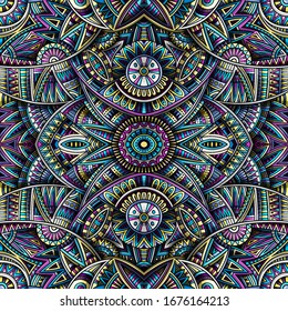 Abstract ethnic rug ornamental seamless pattern. Vector vintage background. Colorful tribal square design for print on fabric, textile, greeting cards, phone cases, scarves, wrapping paper