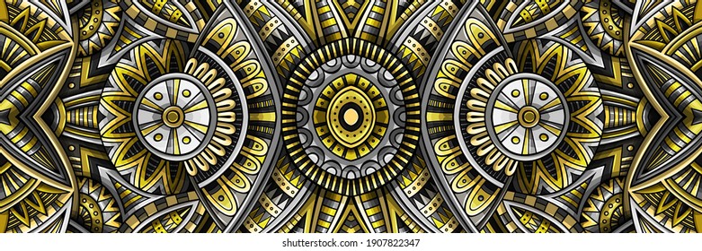 Abstract ethnic rug ornamental seamless pattern. Vector vintage yellow and grey background. Pantone colors of the year 2021 tribal stripe design for print on fabric, textile, greeting cards