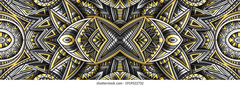 Abstract ethnic rug ornamental seamless pattern. Vector vintage yellow and grey background. Pantone colors of the year 2021 tribal stripe design for print on fabric, textile, greeting cards