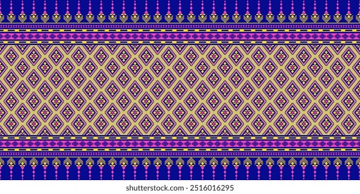 Abstrato padrão de arte étnica sem costura. Folclore geométrico infinito, bordado tribal padrão de ornamento style.Bright cor nativo projeto padrão para têxtil, fundo, tecido, tecelagem, impressão, tapete