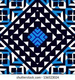 Abstract ethnic seamless blue geometric pattern