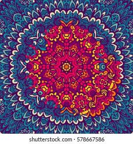 Abstract ethnic seamless design. Festive colorful mandala pattern