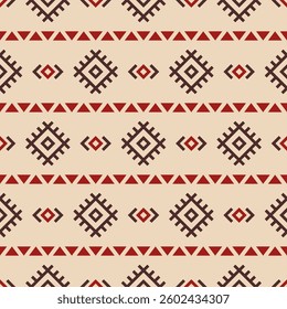 Abstract ethnic seamless geometric pattern. Tribal and ethnic motif seamless background. Color vector background. Red and brown color ornament. Design for background, cloth, wrapping, batik, fabric.