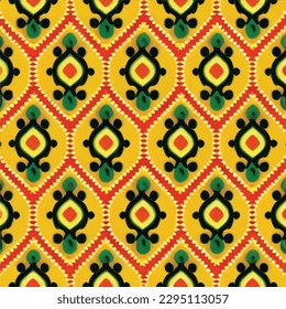 Abstract ethnic seamless pattern ornamental. Festive colorful background design, Folk print. ikat pattern