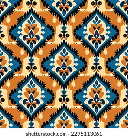 Abstract ethnic seamless pattern ornamental. Festive colorful background design, Folk print. ikat pattern