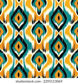 Abstract ethnic seamless pattern ornamental. Festive colorful background design, Folk print. ikat pattern
