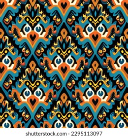 Abstract ethnic seamless pattern ornamental. Festive colorful background design, Folk print. ikat pattern