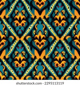 Abstract ethnic seamless pattern ornamental. Festive colorful background design, Folk print. ikat pattern