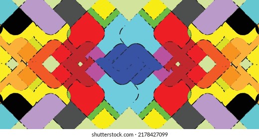 Abstract ethnic seamless pattern with stitches. Diamond square background. textile printing, web design, covers, advertising and typographic products, t-shirt design, shirts, scarves, fabrics.