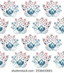 Abstract ethnic seamless pattern texture background in Hand drawn. simple summer flower with leaf pattern for textiles, wallpaper, tiles,..