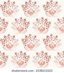 Abstract ethnic seamless pattern texture background in Hand drawn. simple beige, red flower with leaf pattern for textiles, wallpaper, tiles,..