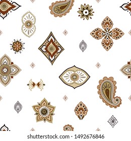 Abstract ethnic seamless pattern. Traditional background. Boho style. Paisley print hand drawn elements.