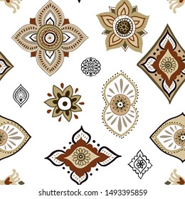 Abstract ethnic seamless pattern. Traditional background. Boho style. Paisley print hand drawn elements.