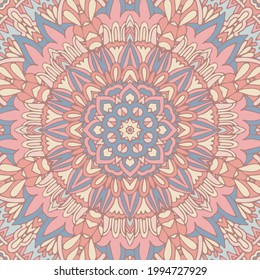 Abstract ethnic seamless pattern tribal background. Indian mandala print. Vector medallion folk art style design in pastel colors