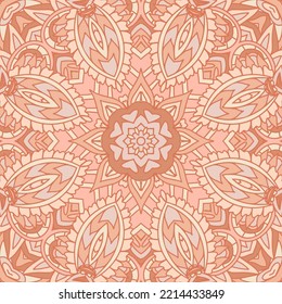 Resumen de antecedentes tribales étnicos sin fisuras. Superficie de diseño de estilo mehendi indio. Superficie dibujada a mano Diseño de estilo de arte folclórico con medallón vectorial en colores pastel
