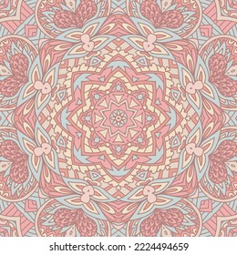 Abstract ethnic seamless pattern tribal background. Mandala geometric print. Vector medallion folk art style design in pastel colors