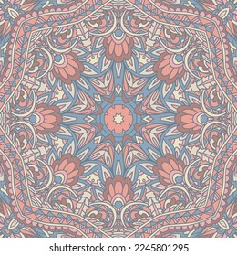 Abstract ethnic seamless pattern tribal background. Endless geometric print. Vector medallion folk art style design in pastel colors