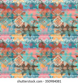 Abstract ethnic seamless pattern. Tribal art boho print, paint spots. Ethno grunge texture, camouflage