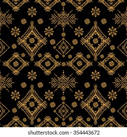 Abstract ethnic seamless pattern. Tribal art print with geometric shapes, flowers. Background texture, wallpaper, wrapping