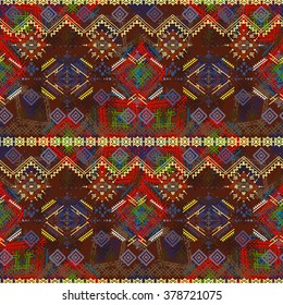 Abstract ethnic seamless pattern. Tribal art boho print, vintage geometric ornament. Background texture, wallpaper