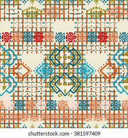 Abstract ethnic seamless pattern. Tribal art boho print, vintage ornament. Background texture, decoration