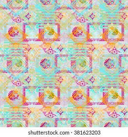 Abstract ethnic seamless pattern. Tribal art boho print, vintage ornament. Background texture, decoration
