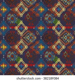 Abstract ethnic seamless pattern. Tribal art boho print, vintage ornament. Background texture, decoration