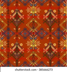 Abstract ethnic seamless pattern. Tribal art boho print, vintage geometric ornament. Background texture, wallpaper