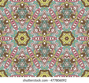 abstract ethnic seamless pattern tribal background. doodle mosaic tiled geometric print