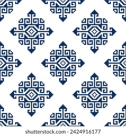 Abstract ethnic seamless pattern in tribal.Ikat textile texture in native American,Mexican,African, mediterranean style.Aztec geometric fabric folk art background design for decoration,tile,ceramic.