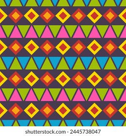 Abstract ethnic seamless pattern in tribal.Ikat textile texture in native American,Mexican,African, mediterranean style Aztec geometric fabric folk art background.Colorful boho design for print decor.