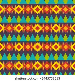 Abstract ethnic seamless pattern in tribal.Ikat textile texture in native American,Mexican,African, mediterranean style Aztec geometric fabric folk art background.Colorful boho design for print decor.