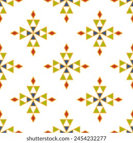 Abstract ethnic seamless pattern in tribal.Ikat textile texture in native American,Mexican,African, mediterranean style.Aztec geometric fabric folk art background.Colorful boho design for print decor.