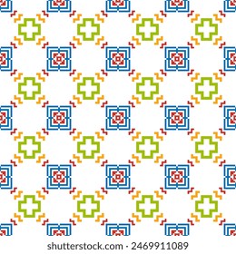 Abstract ethnic seamless pattern in tribal.Ikat textile texture in native American,Mexican,African, mediterranean style.Aztec geometric fabric folk art background.Colorful moroccan design for decorate