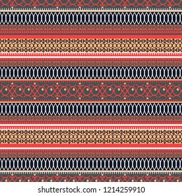 Abstract ethnic seamless pattern, vector illustration, vintage ornamental background. Ornate horizontal multicolor colorful tracery for fabric design, textile, wallpaper and decoration, art print