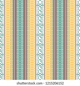 Abstract ethnic seamless pattern, vector illustration, vintage ornamental background. Ornate vertical multicolor colorful tracery for fabric design, textile, wallpaper and decoration, tribal art print
