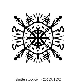 Abstract ethnic snowflake. Folk sacred geometry symbol. Mystic, alchemy, occult. Boho poster, folklore slavic design.