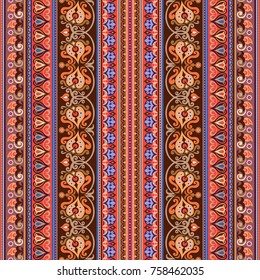 Abstract ethnic strip ornamental vector background. Seamless pattern