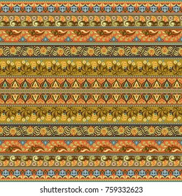 Abstract ethnic strip ornamental vector background. Seamless pattern