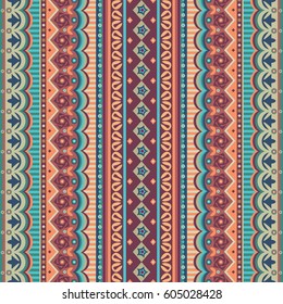 Abstract ethnic stripe pattern, ornamental vector background. Seamless pattern