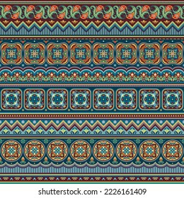Abstract ethnic stripe seamless pattern, ornamental vector vintage background