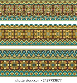 Abstract ethnic stripes. Ornamental vector borders set